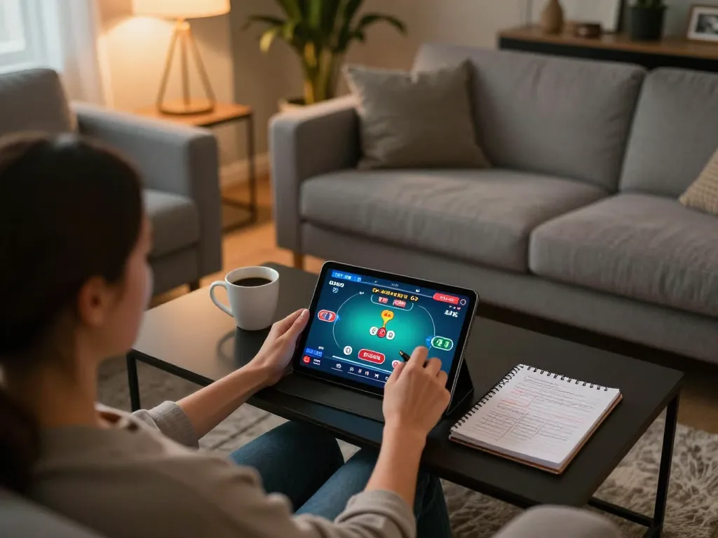 Player enjoying a thrilling poker game on XX88 gaming app while relaxing at home