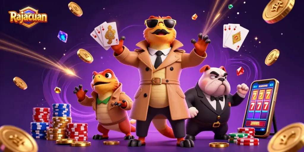 Win big with Rajacuan as cartoon raptors try sneaking into a VIP casino lounge.