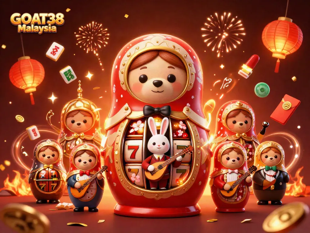 Engage in thrilling gameplay at GOAT38 Malaysia with vibrant casino elements and festive celebration.