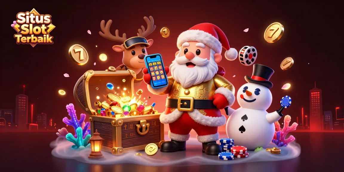 Situs Slot Terbaik players enjoying the thrill of jackpot slots with Santa and friends in a festive casino scene