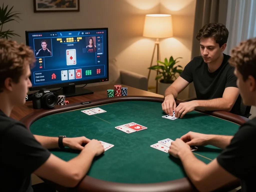 Players engaging in a dynamic online poker game with jun88 interface, showcasing strategic gameplay.