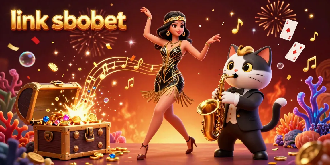 Join the fun of link sbobet with this vibrant 3D scene featuring casino elements and celebration magic.
