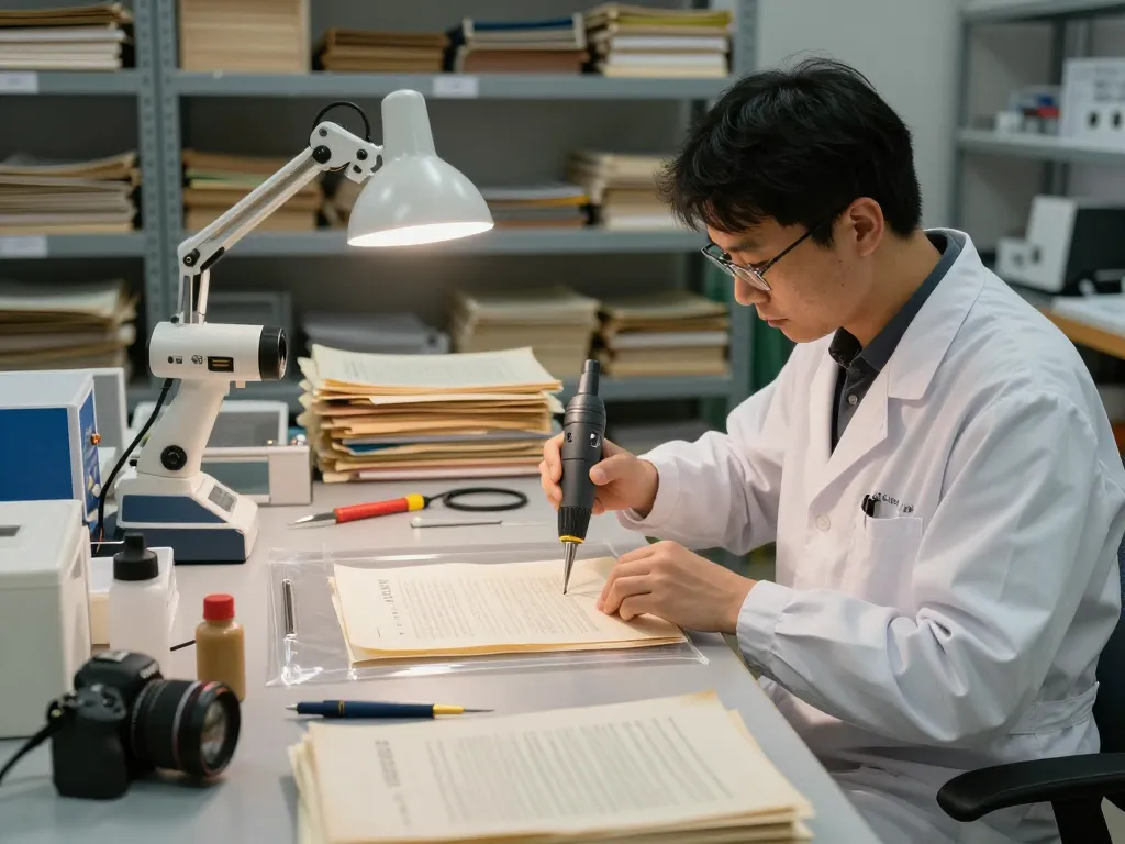 Document restoration technician at Địa chỉ bóc ép plastic demonstrating advanced removal techniques in a professional workspace.