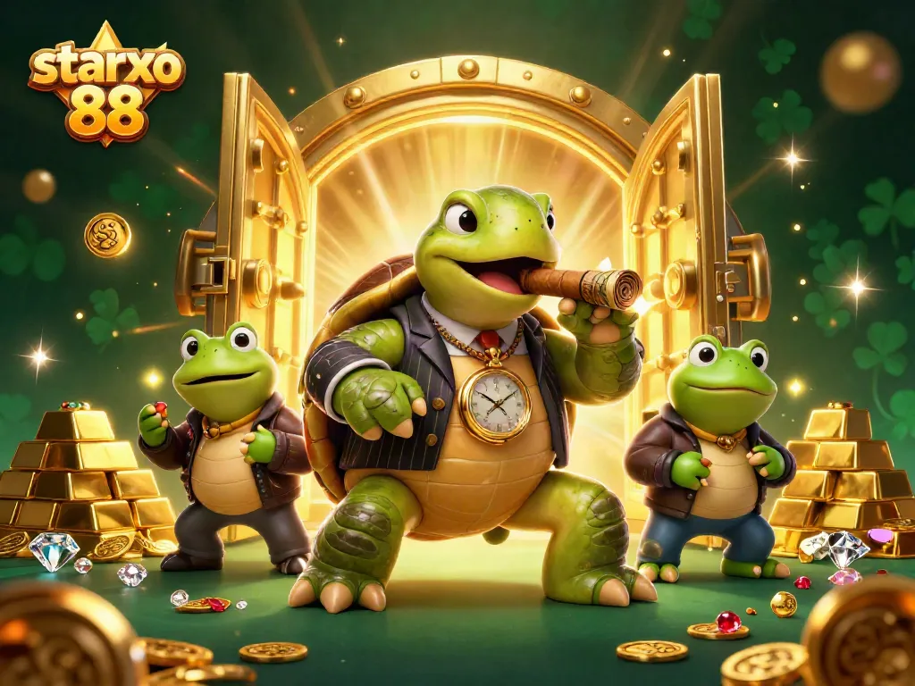 Engage in starxo 88 adventures with a dynamic casino scene featuring a mobster turtle and enforcers.