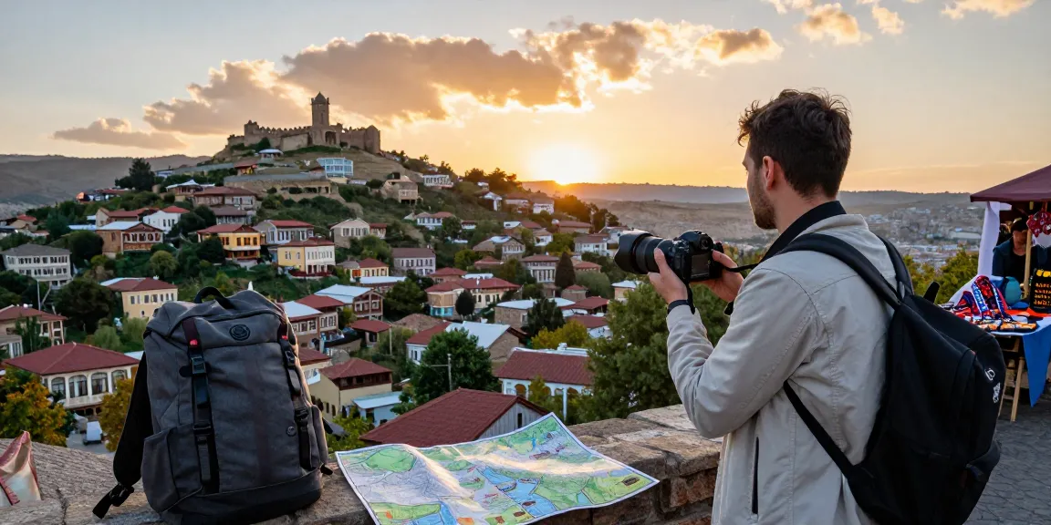 Traveler enjoying the scenic view of Tbilisi, Georgia, showcasing x georgia me tbilisi