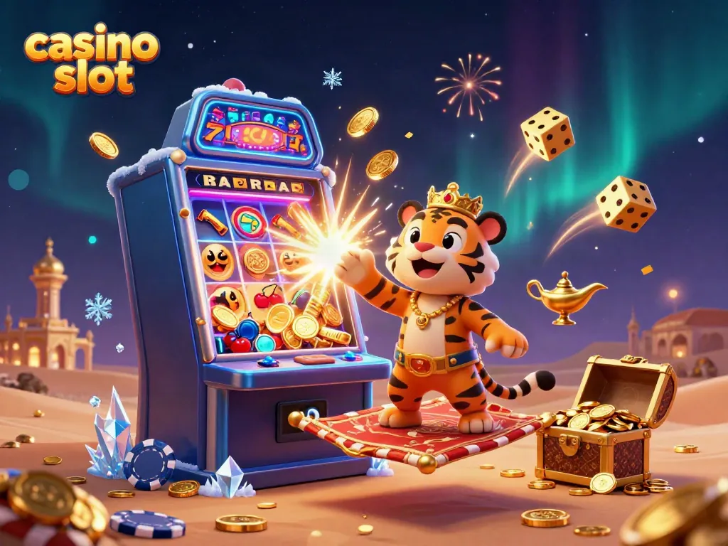 Experience the thrill of casino slots with a colorful 3D rendering of a magical scene featuring a tiger sultan.