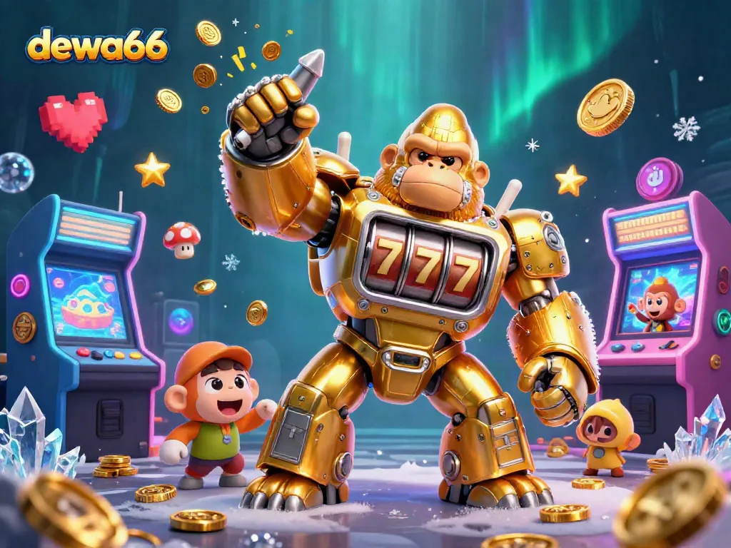 Join the excitement at dewa66 with a 3D cartoon golden gorilla mech and arcade fun!