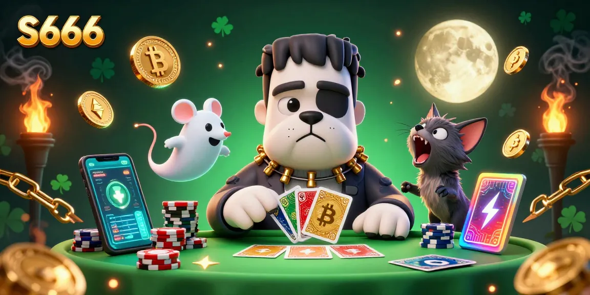 S666 offers a thrilling card game experience with unique characters at a casino table.