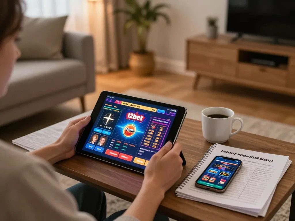 Cá nhân tham gia đánh bạc trực tuyến với ứng dụng 12bet trên máy tính bảng trong không gian sống ấm cúng.