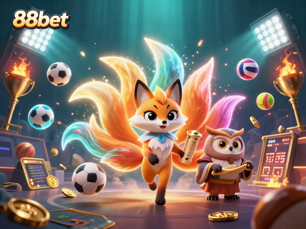 Engage with 88bet's thrilling gaming experience featuring vibrant characters and dynamic sports elements.