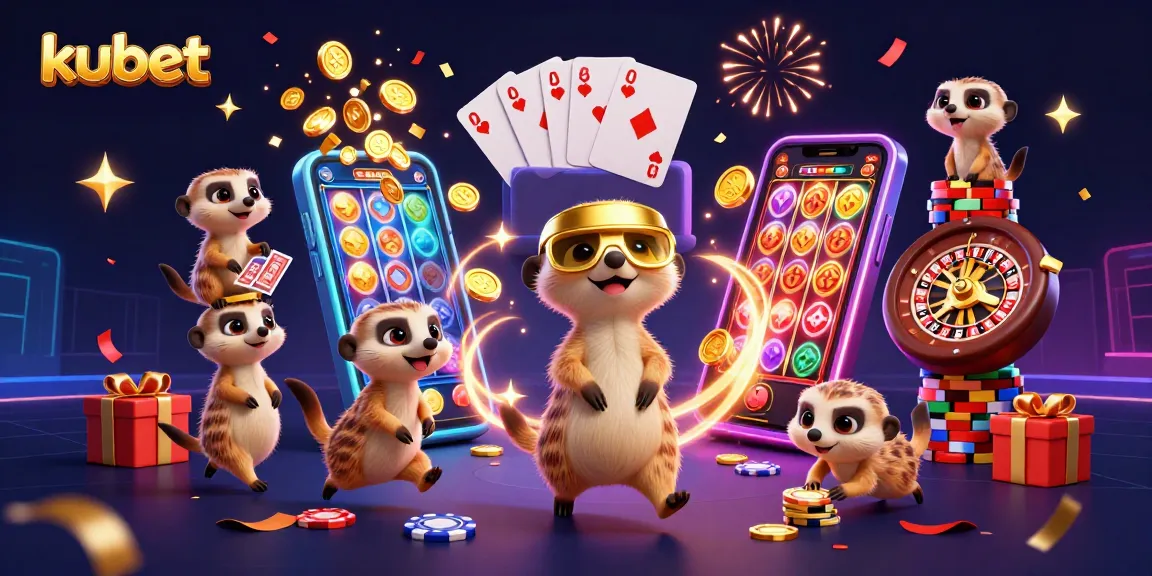 Kubet's dynamic casino scene with meerkats engaging in casino operations, showcasing an exciting gaming atmosphere.
