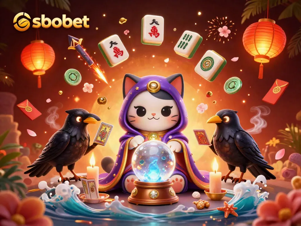 Engage with sbobet's thrilling bets featuring a mystic cat and tarot-dealing raven charming players.