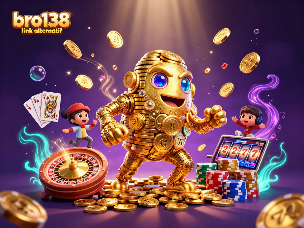 Menyediakan rangkaian link alternatif bro138 dengan simbol slot dan koin emas yang menarik.