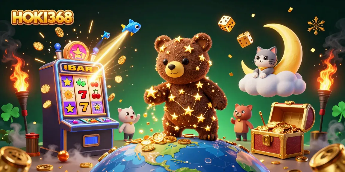 Experience HOKI368's thrilling jackpot moment with vibrant casino elements and engaging characters.