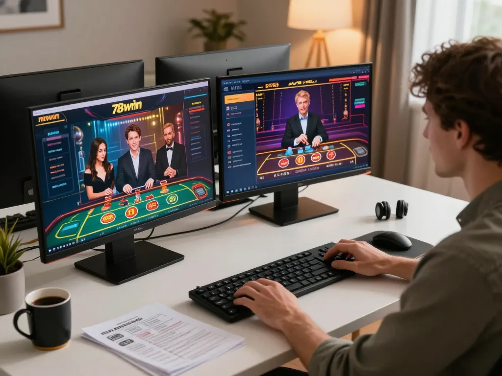 Engaging in online betting on 78win with multiple casino game displays.