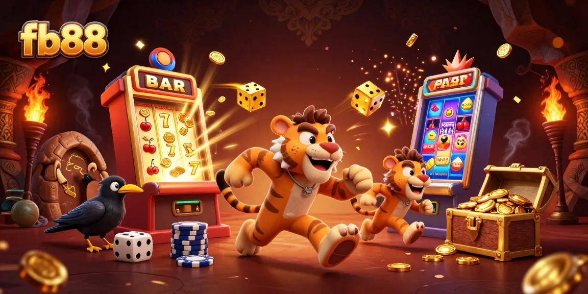 Engage with fb88 gambling excitement in a vibrant prehistoric casino scene filled with winning elements.