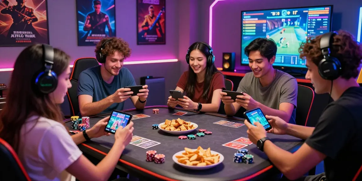 Friends enjoying 3 Patti game on mobile devices, showcasing the official site interface and lively gaming atmosphere.
