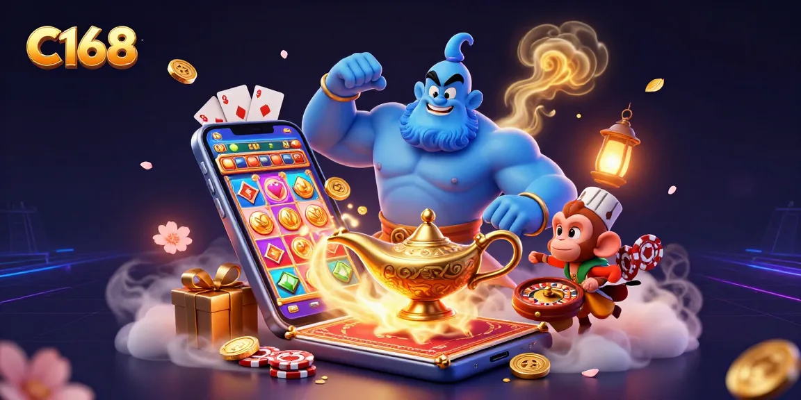 C168 players enjoy vibrant slot games and exciting poker experiences in a magical casino scene.