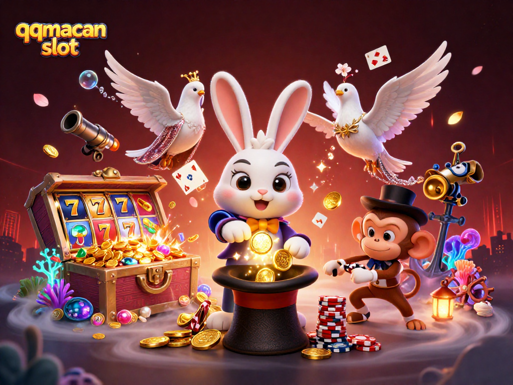 Engage with the qqmacan slot scene featuring a magician rabbit and gambling elements.