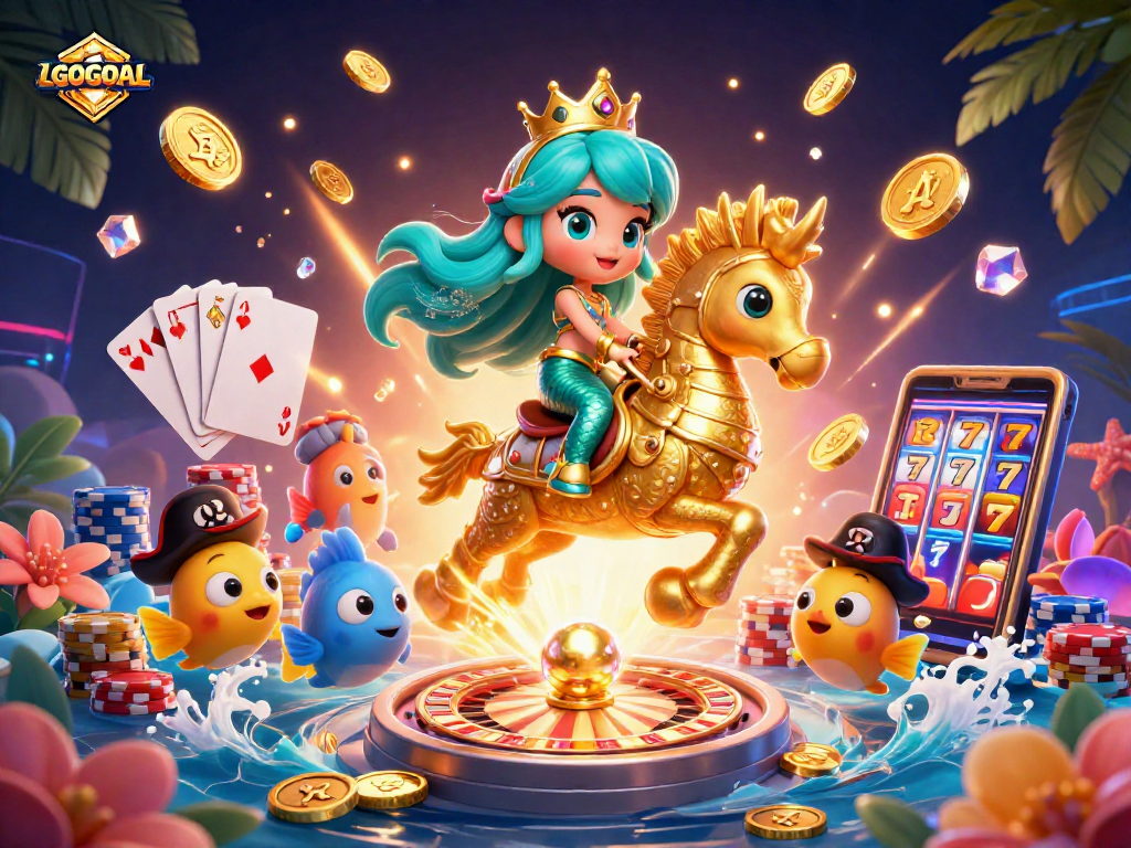 Experience thrilling gameplay with LGOGOAL, featuring a colorful mermaid and dynamic casino elements.