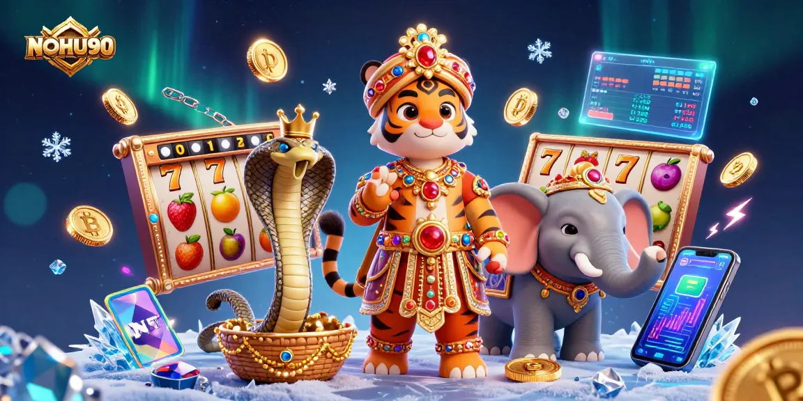 Engage with NOHU90 through thrilling slots and jackpots illustrated in vibrant 3D.