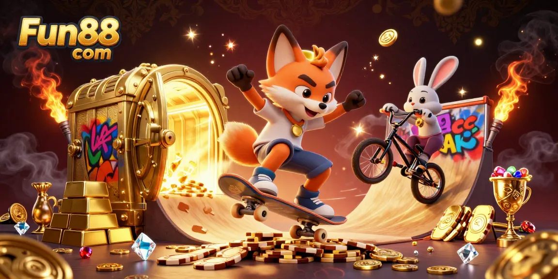 Experience thrilling gaming fun with Fun88 com's vibrant casino scene featuring animated characters.