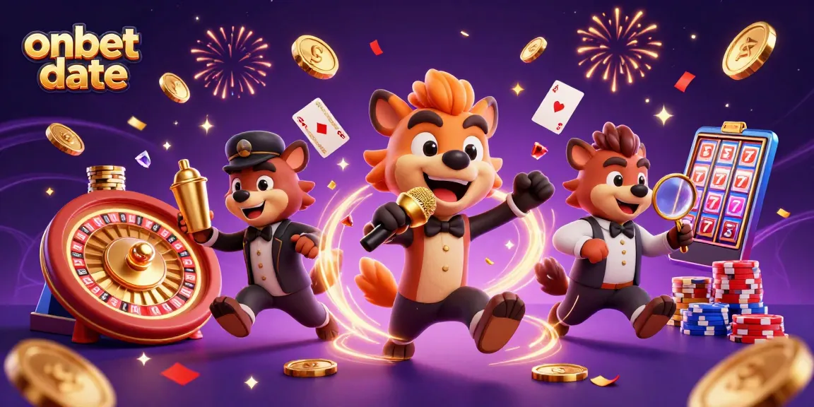 Experience excitement at onbet date with vibrant casino-themed characters and dynamic gaming elements.