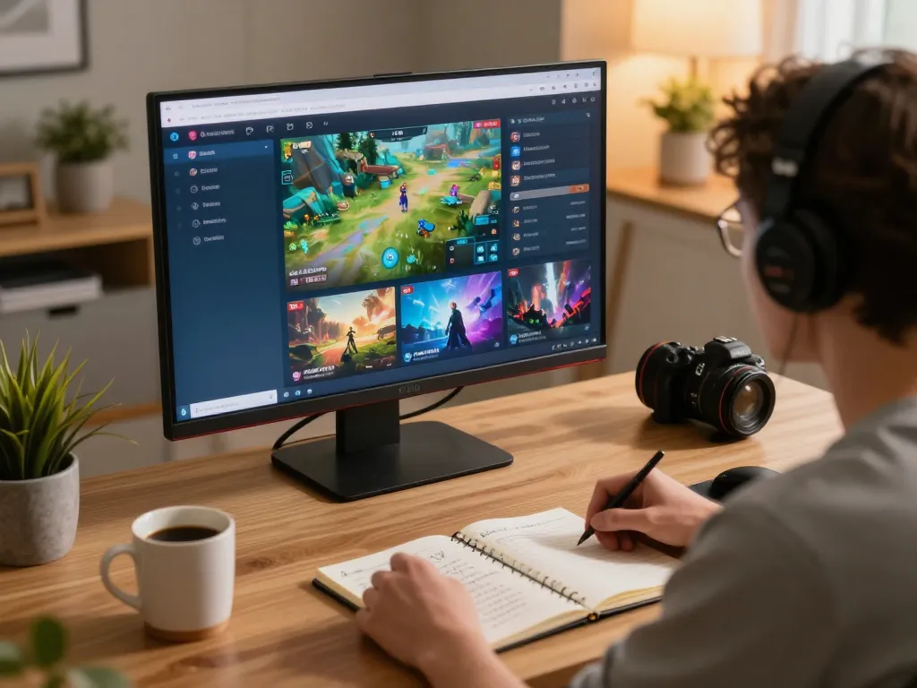 Engaging player strategizing during game online session at home setup with cozy atmosphere.
