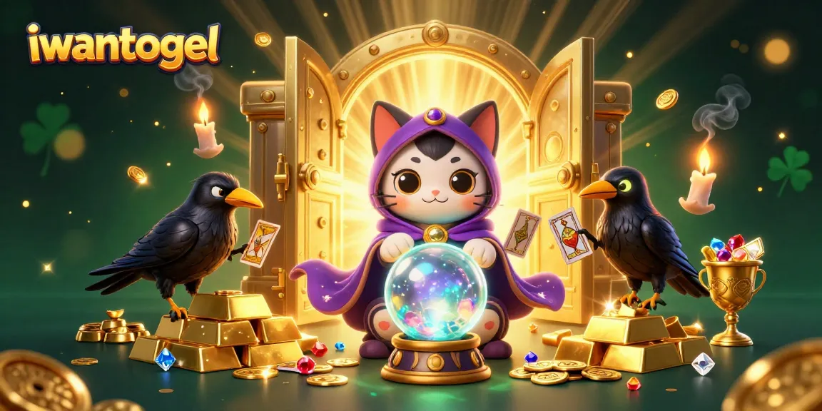 iwantogel features a mystical scene with a fortune teller cat, tarot raven, and enchanting effects