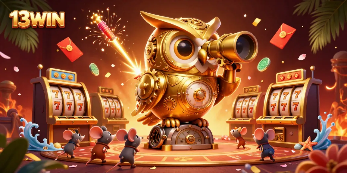 Engage with thrilling gameplay at 13WIN's vibrant casino scene filled with golden slot machines.