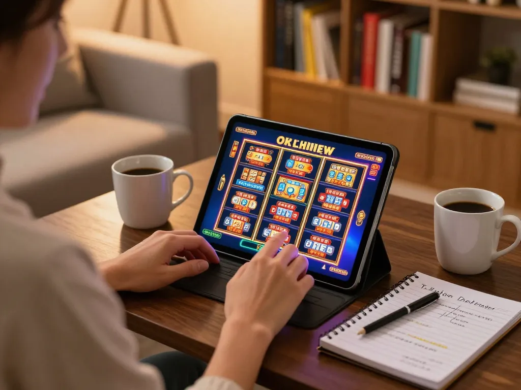 Player enjoying online slot games at home with GG88 app open on tablet