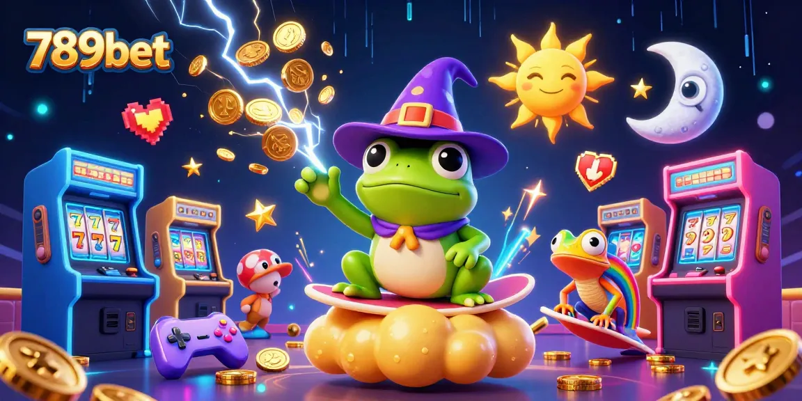 Win big with 789bet as the weather wizard frog casts golden coins in a vibrant casino-themed scene.