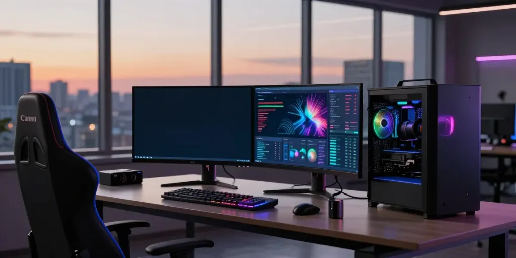 Luxury111's sophisticated gaming setup with high-end technology and vibrant graphics.