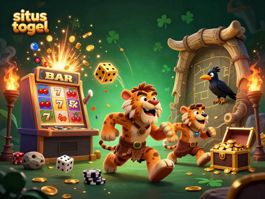 Experience excitement in situs togel with dynamic casino elements and vibrant cartoon characters.