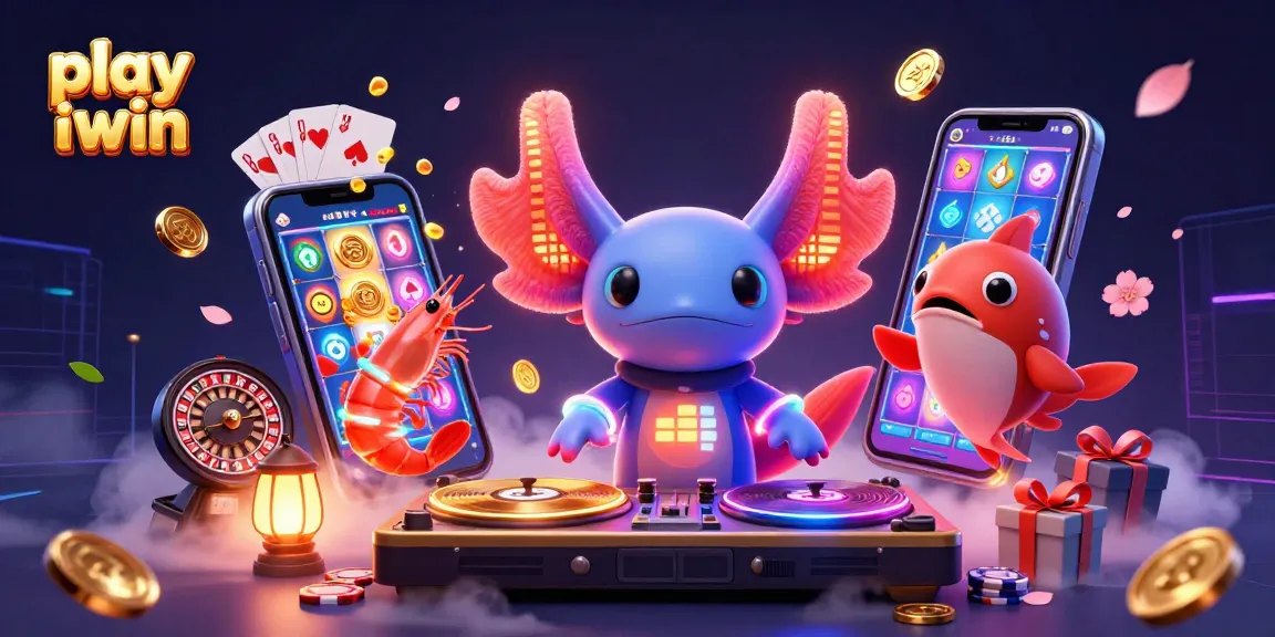 Play iwin and enjoy vibrant games, showcased by colorful casino characters in a dynamic 3D scene.