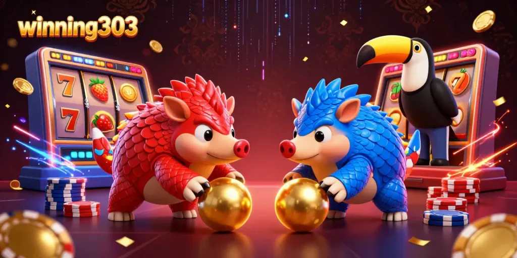 winning303 gamers enjoy vibrant slots action with playful pangolins and a toucan referee