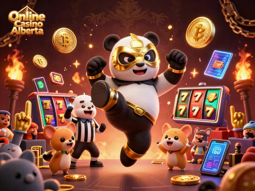 Interactive scene showcasing Online Casino Alberta with animated characters and vibrant casino elements.