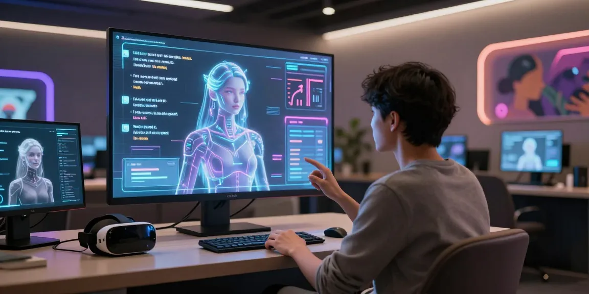 Engaging interaction with an AI girlfriend in a futuristic setting, showcasing innovative technology and emotional connection.