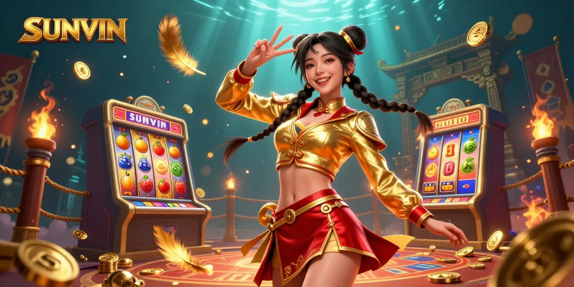 Experience the thrill of SUNVIN casino with vibrant slot reels and a joyful atmosphere.