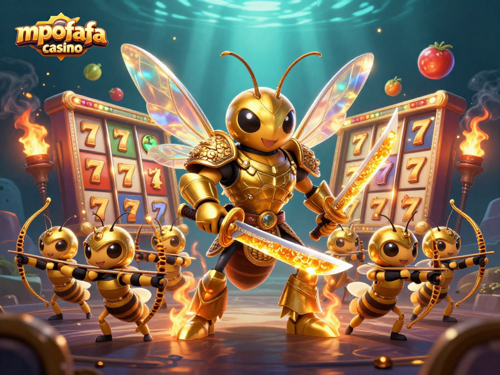 Experience the thrill of gameplay at mpofafa casino with this dynamic 3D scene featuring a golden hornet in an action-packed slot environment.