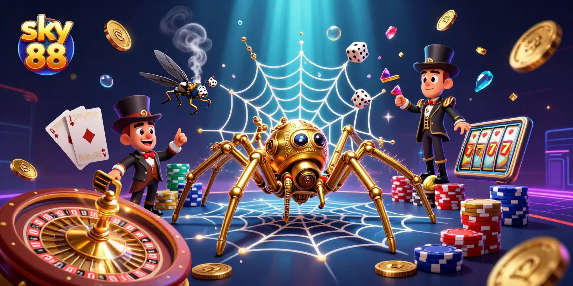 Engage with lively gaming at sky 88 with a vibrant illustration of steampunk characters and casino elements.