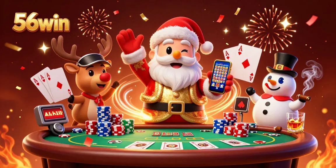 Spin the reels at 56win, where a festive Santa and friends celebrate jackpots together!