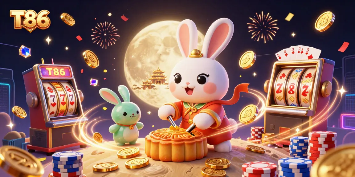 Experience the thrill of T86 with captivating scenes of luck, slots, and fortune in this dynamic casino illustration.