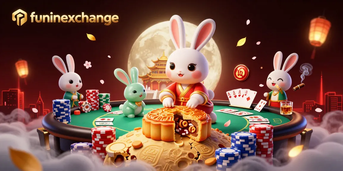 Engage with funinexchange as the moon rabbit reveals hidden poker chips, creating a captivating casino scene.