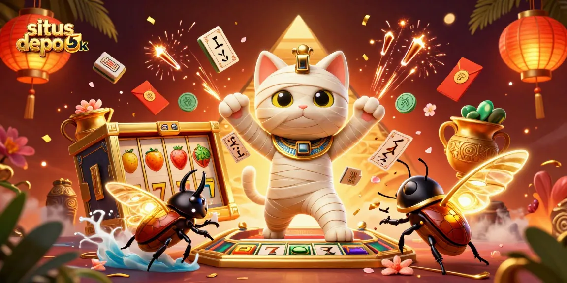 Win big at situs depo 5k with dynamic slots and exciting casino elements in a vibrant scene.