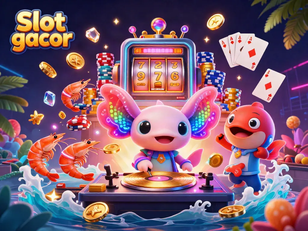Experience thrilling Slot gacor action with dynamic characters and vibrant casino elements in this 3D illustration.