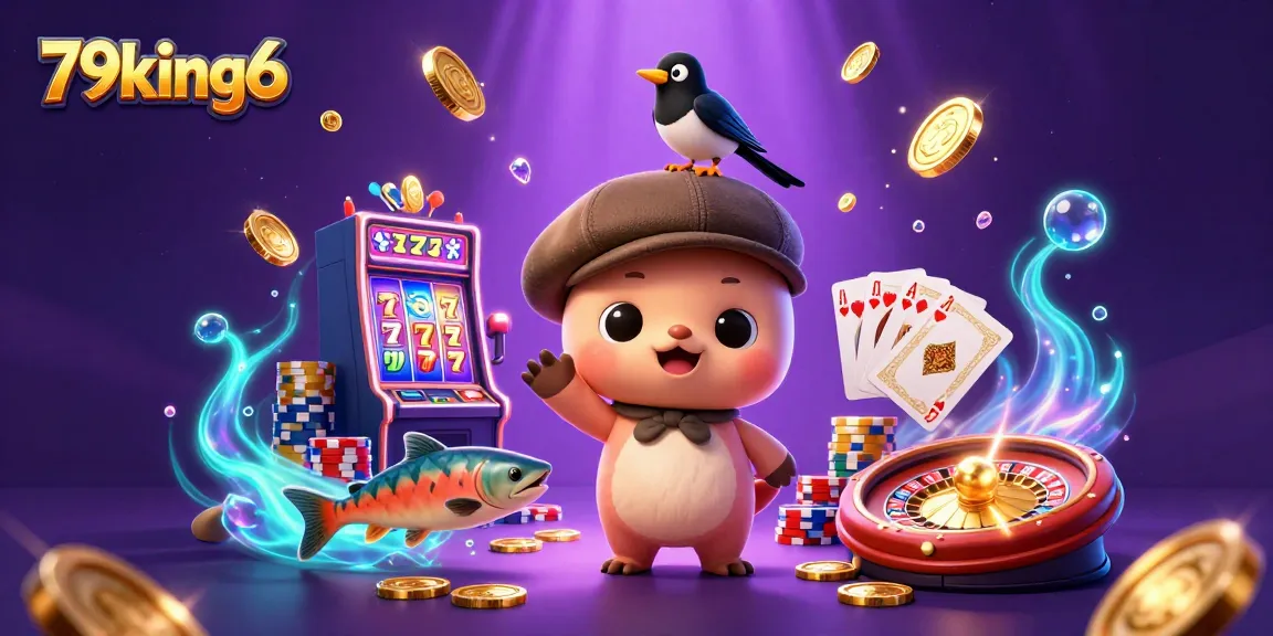 Spin and win with 79king6, showcasing vibrant slot machines and lively casino characters!