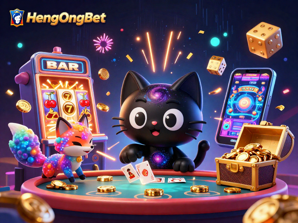 Experience gaming excitement with HengOngBet's slot jackpot explosion in a vibrant cosmic casino
