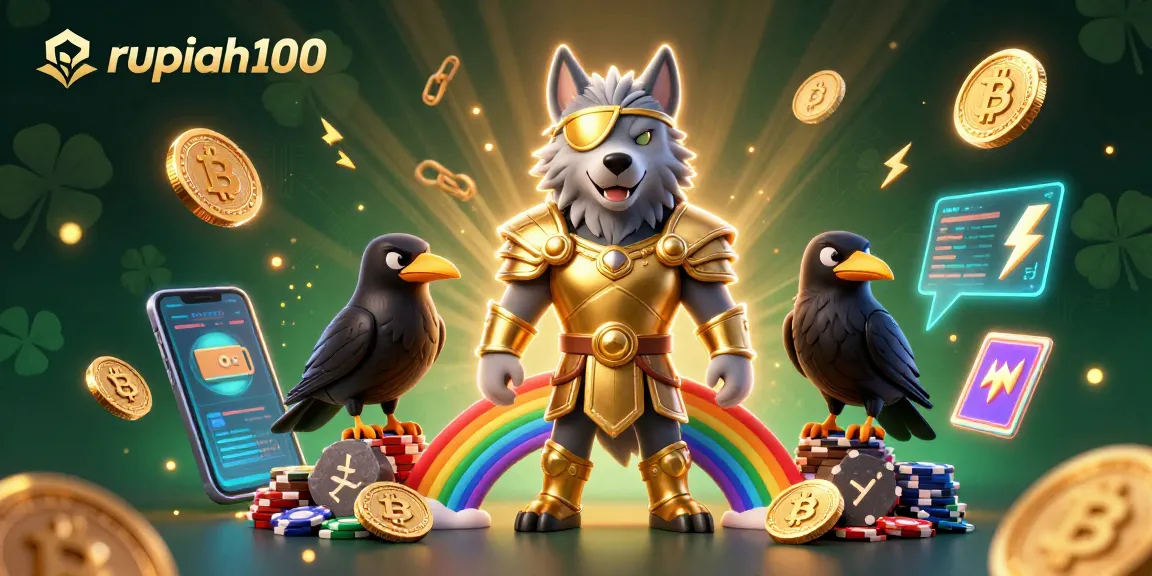 Experience the thrill of rupiah100 with a stunning 3D illustration showcasing Odin and ravens amid casino-themed elements.