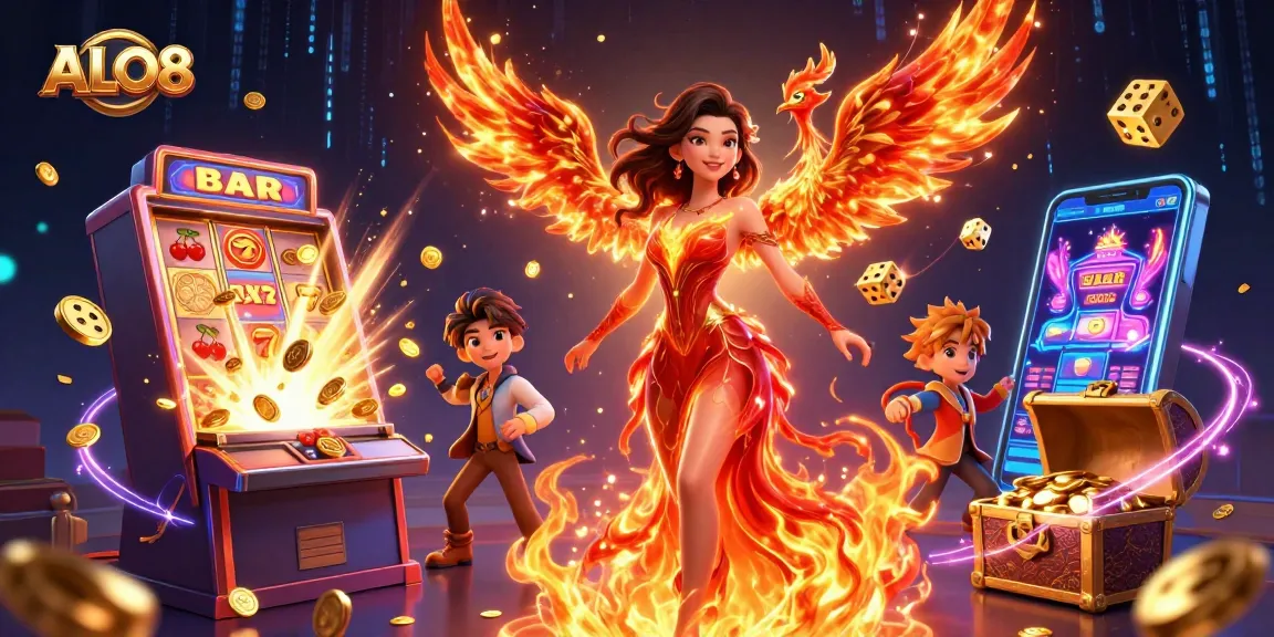 Experience the excitement of ALO8 with a dynamic casino scene featuring vibrant characters and game elements.